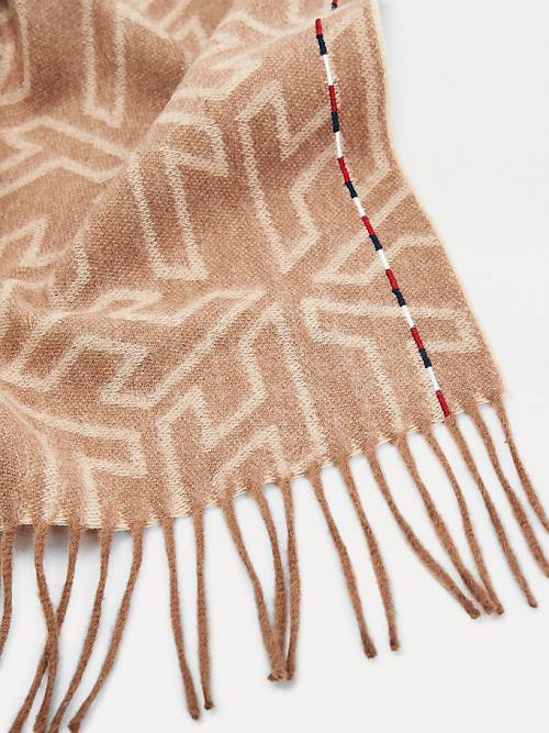 Brown Tommy Hilfiger Elevated Wool Monogram Women's Scarves | TH106JOX