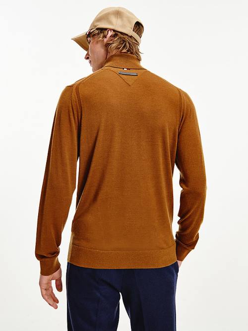 Brown Tommy Hilfiger Elevated Wool Silk Roll Neck Jumper Men's Sweaters | TH248LBM