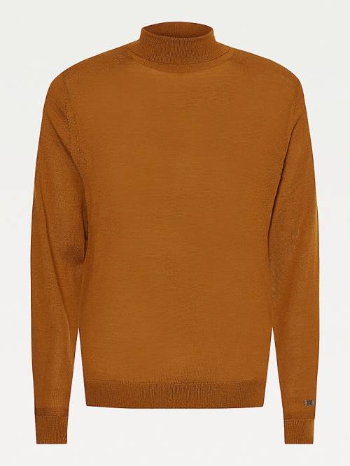 Brown Tommy Hilfiger Elevated Wool Silk Roll Neck Jumper Men's Sweaters | TH248LBM