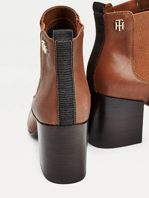 Brown Tommy Hilfiger Essential Leather High Heel Ankle Women's Boots | TH695CTF