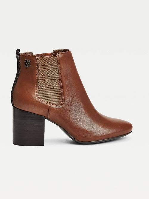 Brown Tommy Hilfiger Essential Leather High Heel Ankle Women's Boots | TH695CTF