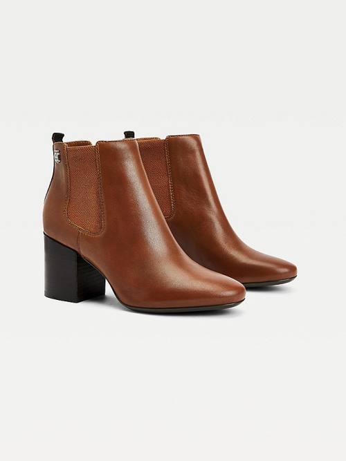 Brown Tommy Hilfiger Essential Leather High Heel Ankle Women\'s Boots | TH695CTF