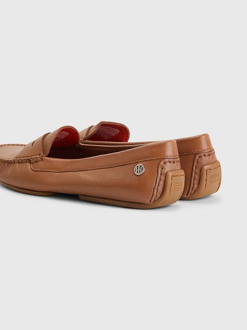 Brown Tommy Hilfiger Essential Leather Moccasins Women's Loafers | TH034IRN