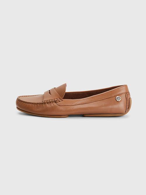 Brown Tommy Hilfiger Essential Leather Moccasins Women's Loafers | TH034IRN