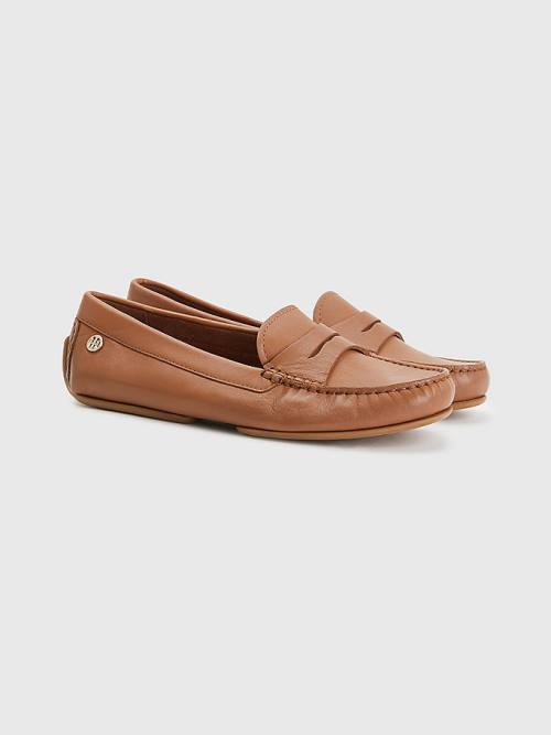 Brown Tommy Hilfiger Essential Leather Moccasins Women\'s Loafers | TH034IRN