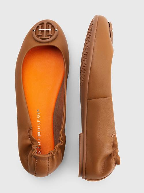 Brown Tommy Hilfiger Essential Leather Women's Ballerina | TH053HGP