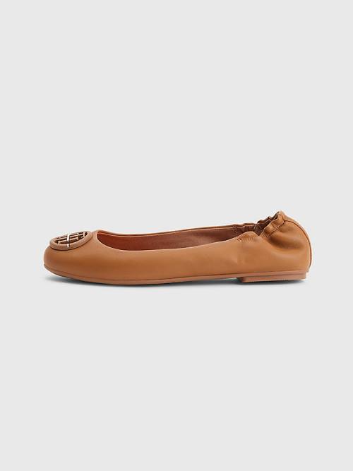 Brown Tommy Hilfiger Essential Leather Women's Ballerina | TH053HGP