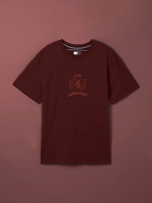 Brown Tommy Hilfiger Festive Tonal Crest Men's T Shirts | TH509NYG