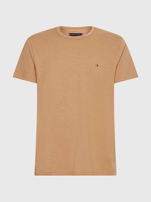 Brown Tommy Hilfiger Flag Embroidery Men's T Shirts | TH281XJH