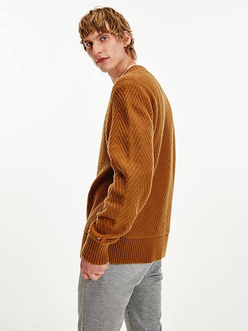 Brown Tommy Hilfiger Herringbone Weave Relaxed Fit Jumper Men's Sweaters | TH082LFK