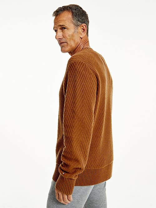 Brown Tommy Hilfiger Herringbone Weave Relaxed Fit Jumper Men's Sweaters | TH082LFK