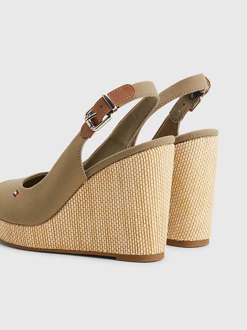 Brown Tommy Hilfiger Iconic Slingback Espadrille High Heel Wedges Women's Sandals | TH792GRH