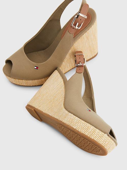 Brown Tommy Hilfiger Iconic Slingback Espadrille High Heel Wedges Women's Sandals | TH792GRH