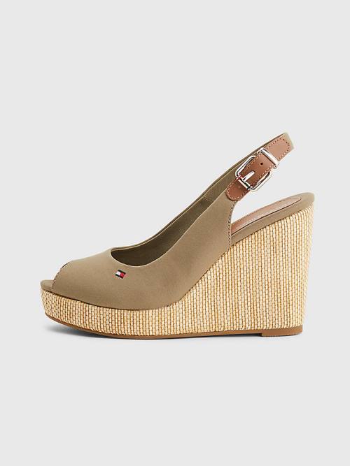 Brown Tommy Hilfiger Iconic Slingback Espadrille High Heel Wedges Women's Sandals | TH792GRH