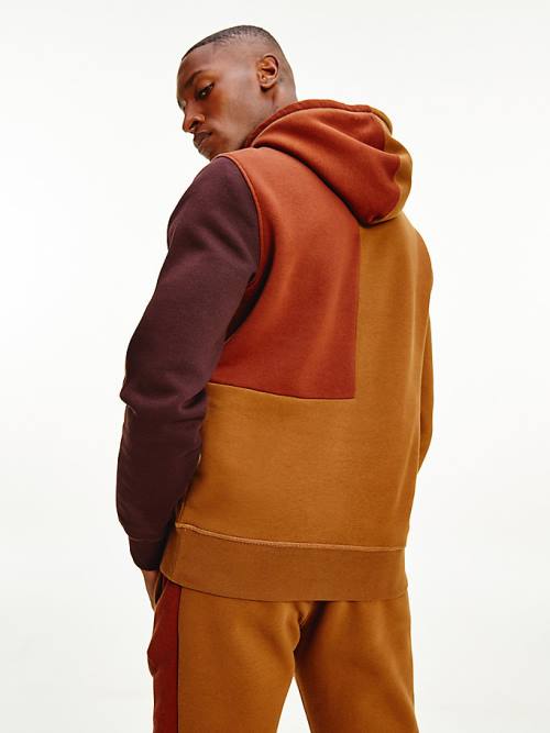 Brown Tommy Hilfiger Icons Colour-Blocked Fleece Men's Hoodie | TH972DYN