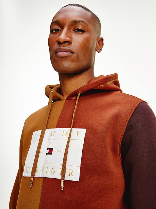 Brown Tommy Hilfiger Icons Colour-Blocked Fleece Men's Hoodie | TH972DYN