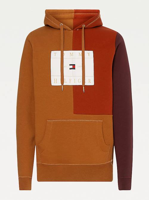 Brown Tommy Hilfiger Icons Colour-Blocked Fleece Men's Hoodie | TH972DYN