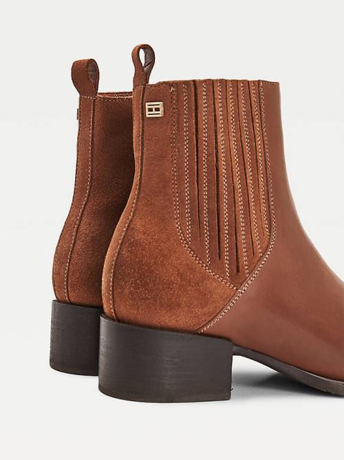 Brown Tommy Hilfiger Leather And Suede Zip-Up Ankle Women's Boots | TH013BXP