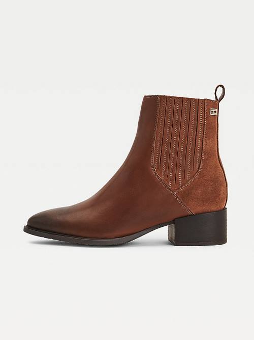 Brown Tommy Hilfiger Leather And Suede Zip-Up Ankle Women's Boots | TH013BXP