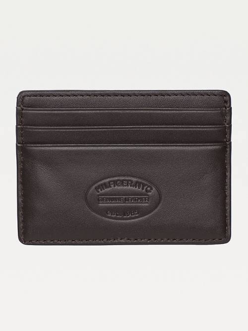 Brown Tommy Hilfiger Leather Card Holder Men's Wallets | TH316QXF