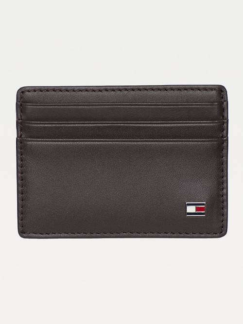 Brown Tommy Hilfiger Leather Card Holder Men\'s Wallets | TH316QXF