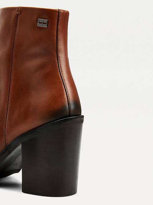 Brown Tommy Hilfiger Leather High Heel Ankle Women's Boots | TH371BGD