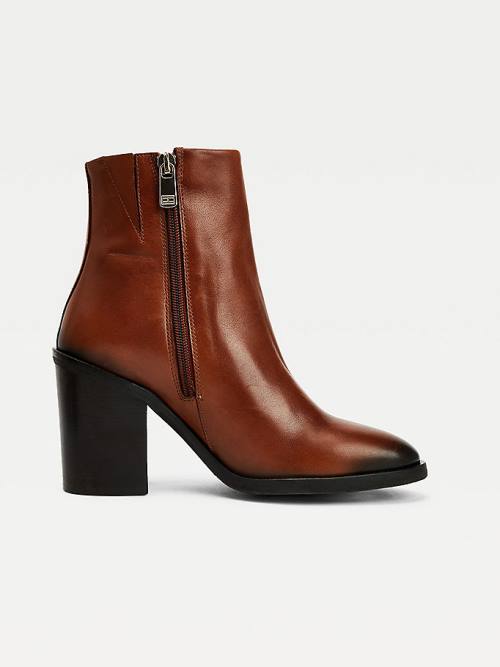 Brown Tommy Hilfiger Leather High Heel Ankle Women's Boots | TH371BGD