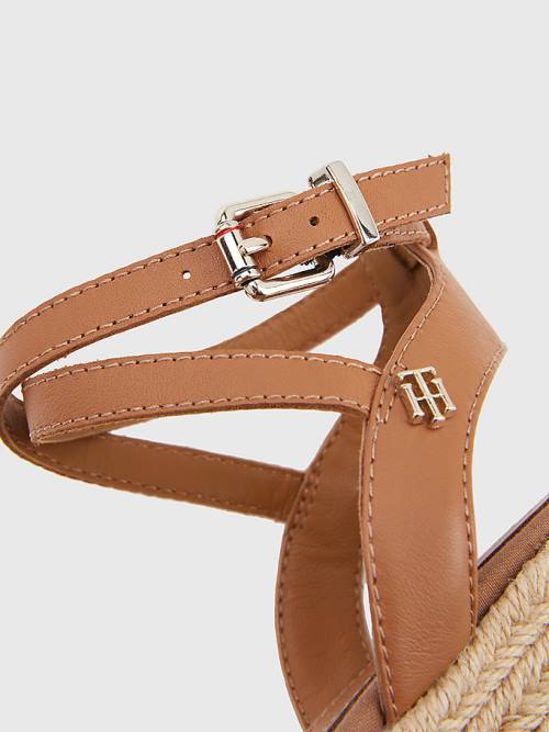 Brown Tommy Hilfiger Leather Low Wedge Women's Sandals | TH258VAY