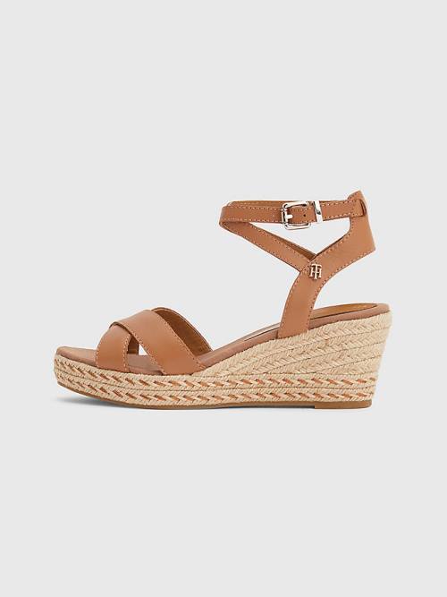 Brown Tommy Hilfiger Leather Low Wedge Women's Sandals | TH258VAY