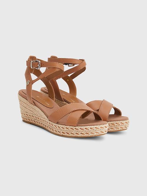 Brown Tommy Hilfiger Leather Low Wedge Women\'s Sandals | TH258VAY