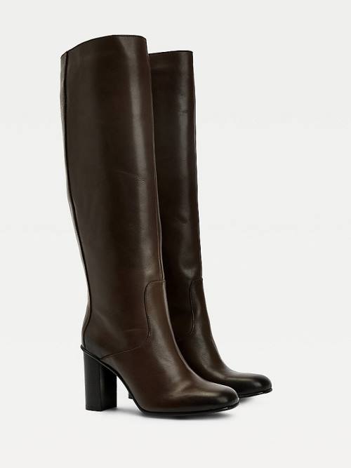 Brown Tommy Hilfiger Leather Square Toe High Heel Women\'s Boots | TH541FBC