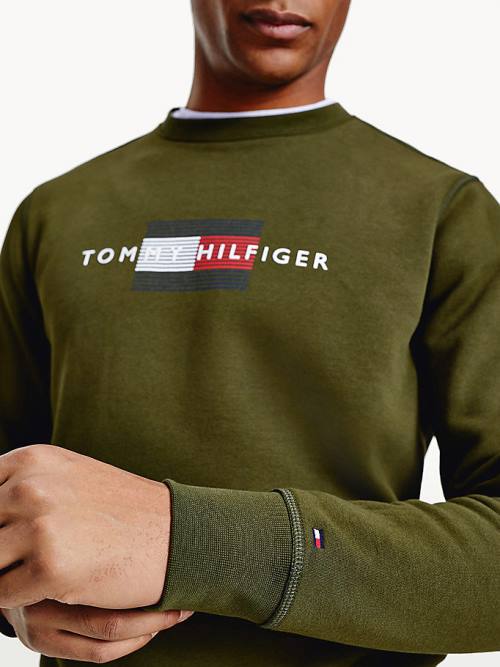 Brown Tommy Hilfiger Logo Crew Neck Men's Sweatshirts | TH239PLM