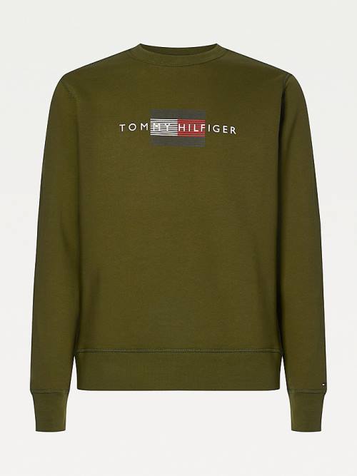 Brown Tommy Hilfiger Logo Crew Neck Men's Sweatshirts | TH239PLM