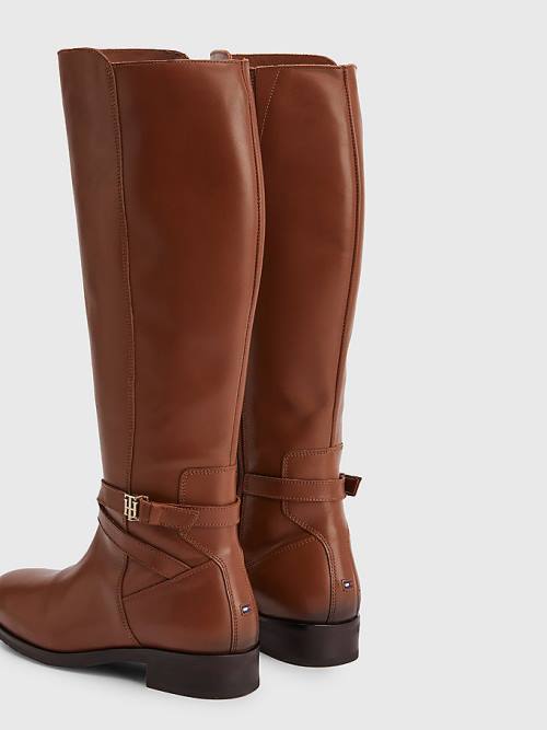 Brown Tommy Hilfiger Long Leather TH Monogram Women's Boots | TH107FAO