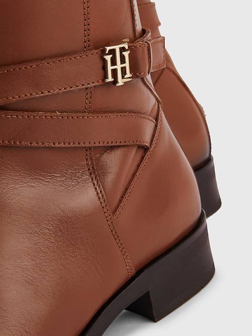 Brown Tommy Hilfiger Long Leather TH Monogram Women's Boots | TH107FAO