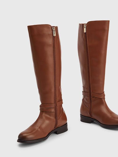 Brown Tommy Hilfiger Long Leather TH Monogram Women's Boots | TH107FAO