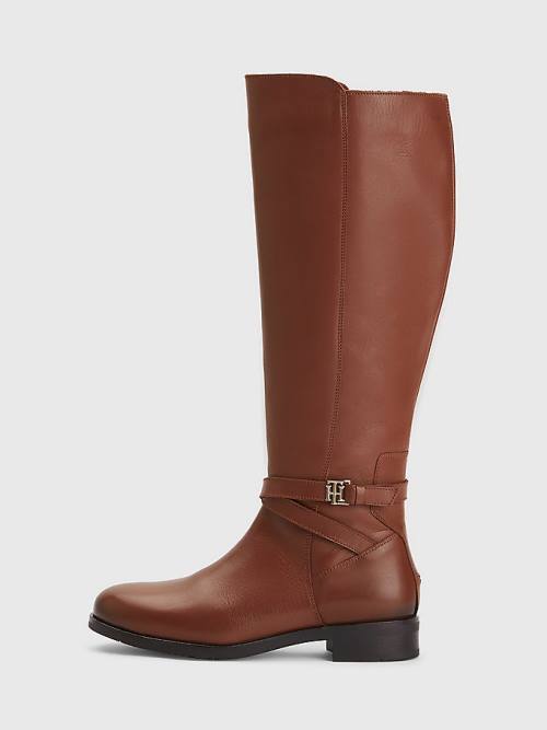 Brown Tommy Hilfiger Long Leather TH Monogram Women's Boots | TH107FAO