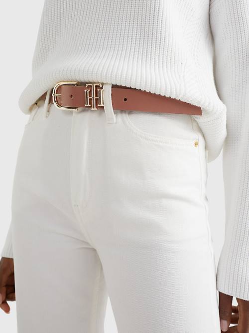 Brown Tommy Hilfiger Luxe Leather Monogram Women's Belts | TH931YKT