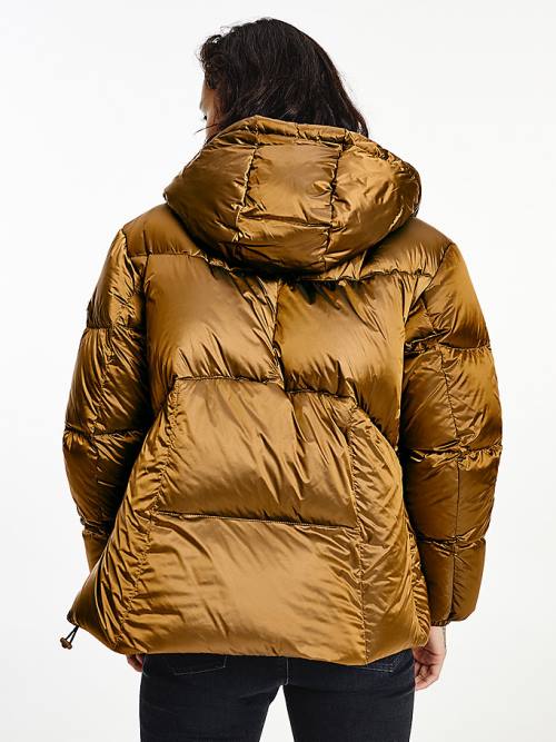 Brown Tommy Hilfiger Metallic Down Puffer Women's Jackets | TH172TJR