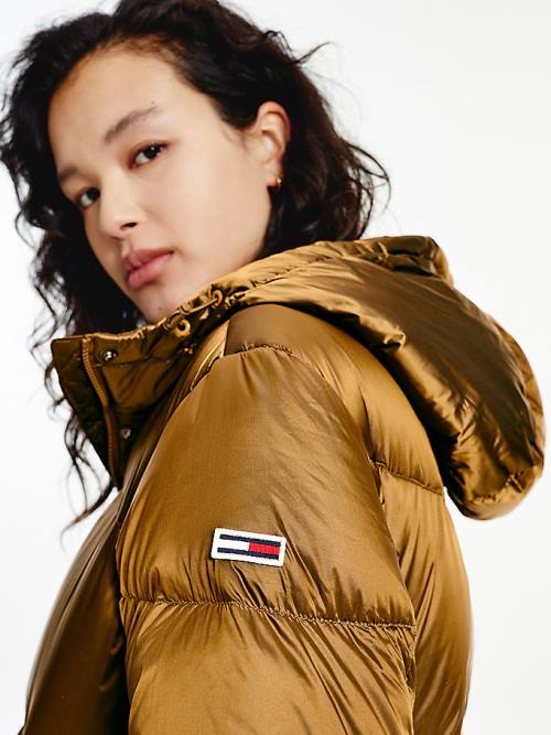 Brown Tommy Hilfiger Metallic Down Puffer Women's Jackets | TH172TJR