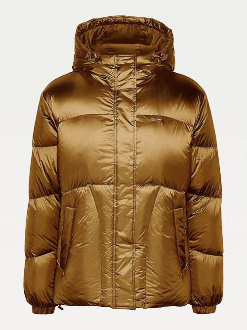 Brown Tommy Hilfiger Metallic Down Puffer Women's Jackets | TH172TJR