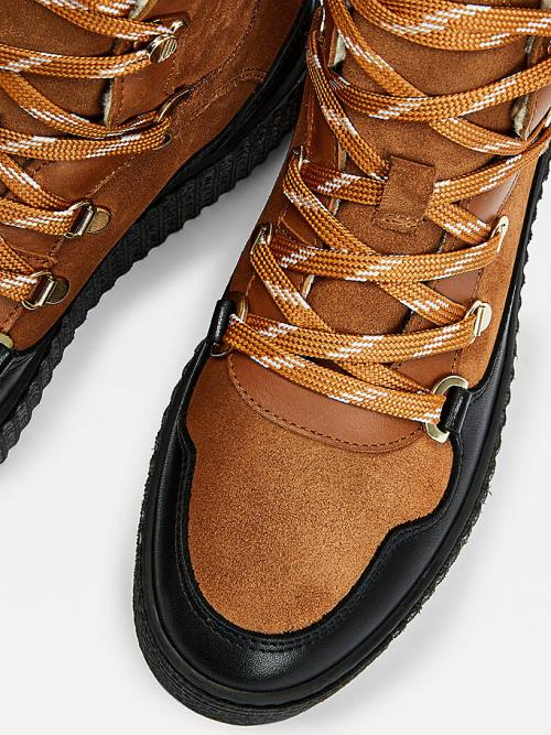 Brown Tommy Hilfiger Metallic Panel Outdoor Lace-Up Women's Boots | TH169IGB