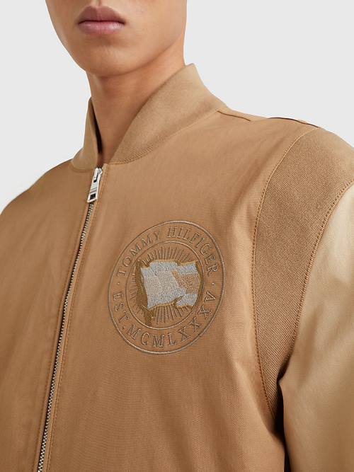 Brown Tommy Hilfiger Modern Colour-Blocked Varsity Men's Jackets | TH467NBE