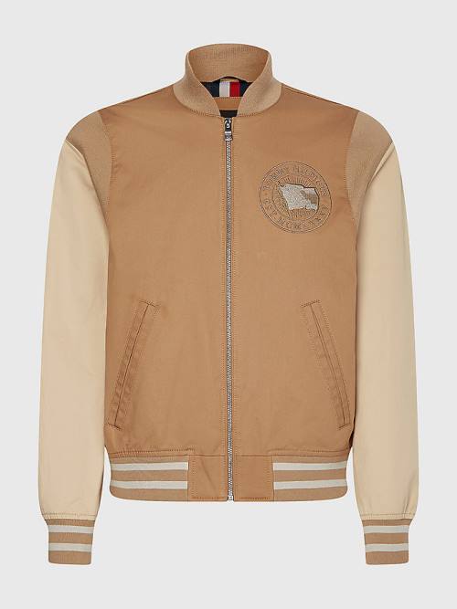 Brown Tommy Hilfiger Modern Colour-Blocked Varsity Men's Jackets | TH467NBE