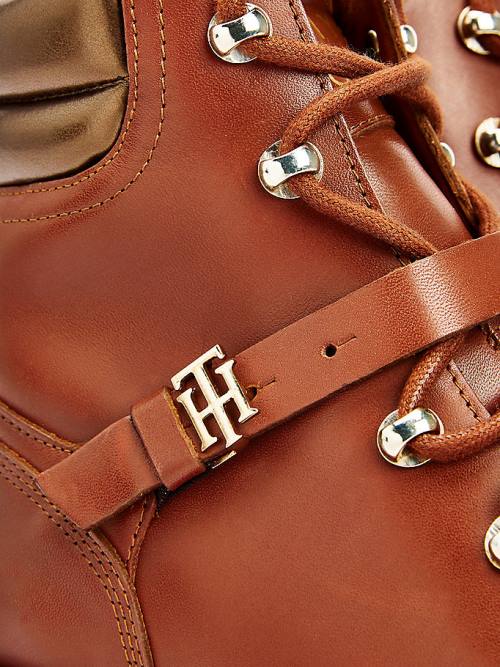 Brown Tommy Hilfiger Monogram Buckle Cleat Ankle Women's Boots | TH410CGO