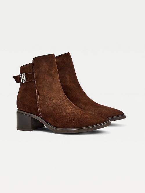 Brown Tommy Hilfiger Monogram Buckle Mid Heel Ankle Women\'s Boots | TH280LAP