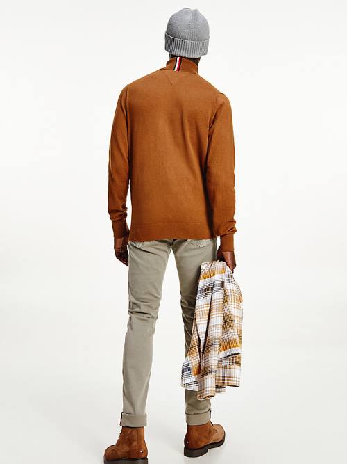 Brown Tommy Hilfiger Pima Cotton Cashmere Roll Neck Jumper Men's Sweaters | TH014EFX