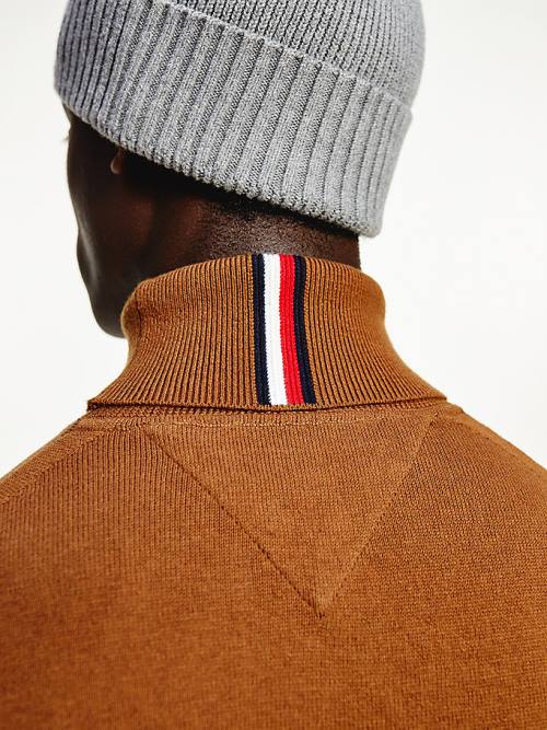 Brown Tommy Hilfiger Pima Cotton Cashmere Roll Neck Jumper Men's Sweaters | TH014EFX