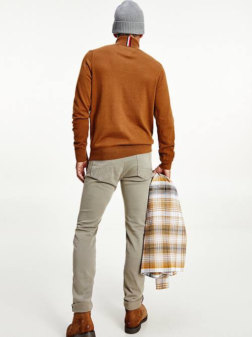 Brown Tommy Hilfiger Pima Cotton Cashmere Roll Neck Jumper Men's Sweaters | TH014EFX