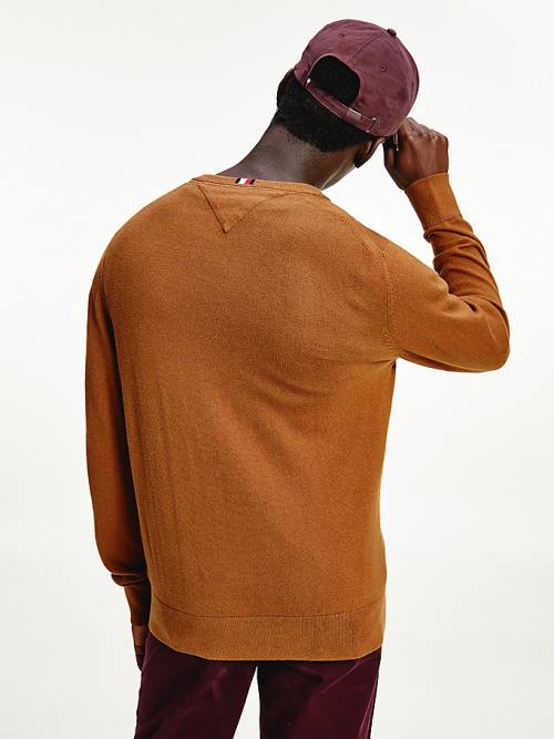 Brown Tommy Hilfiger Pima Cotton Cashmere V-Neck Jumper Men's Sweaters | TH619NVU